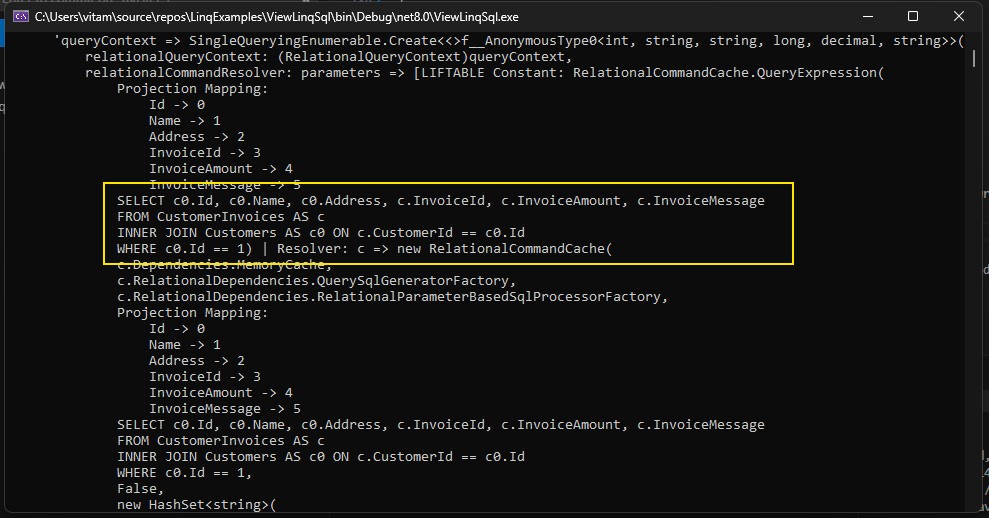 The SQL Statement in the Log Output