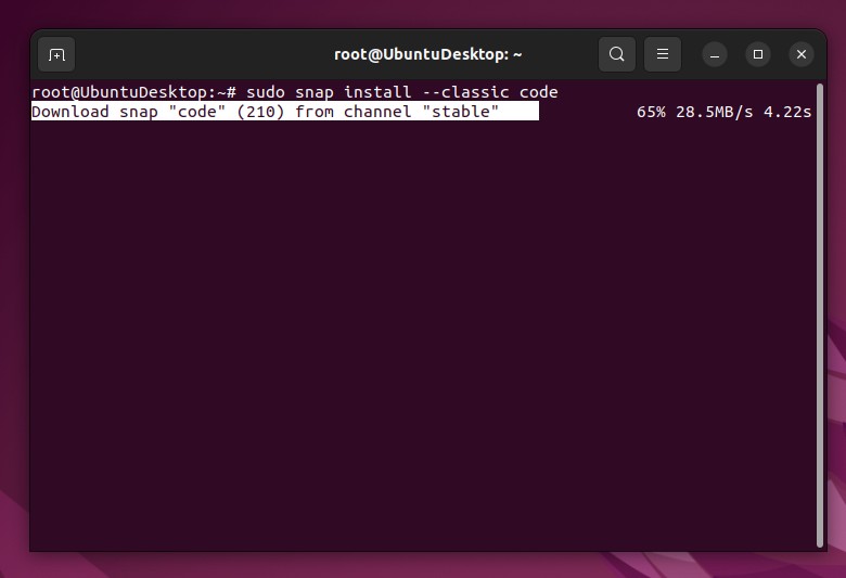 Download snap “code” (210) from channel “stable”