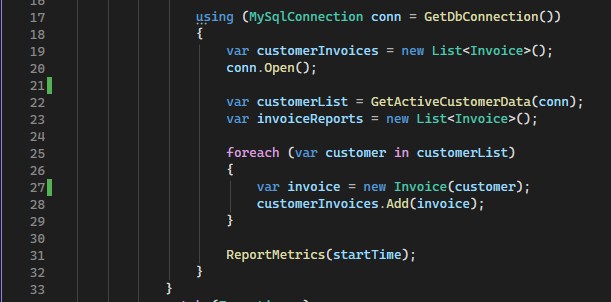 Example code with foreach loop
