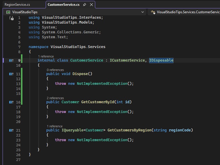 CustomerService Class that Implements IDisposable Interface