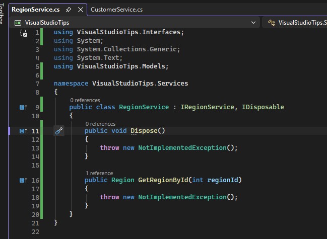 RegionService Class that Implements IDisposable Interface