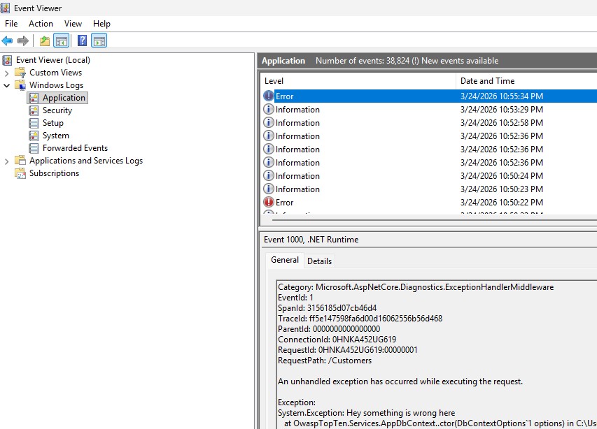 Details of the Error in Event Viewer