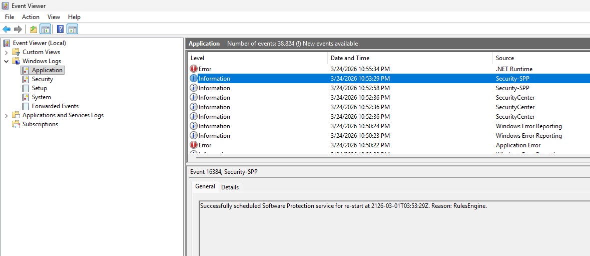 Error in Event Viewer Application Log